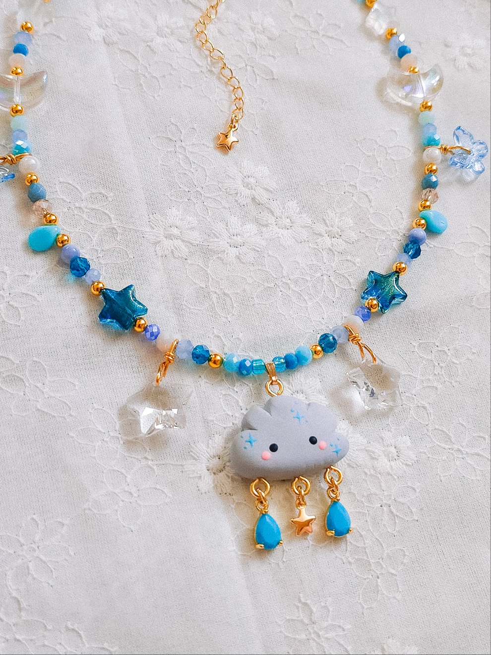 Rainy Cloud Glass Beaded Chain Necklace