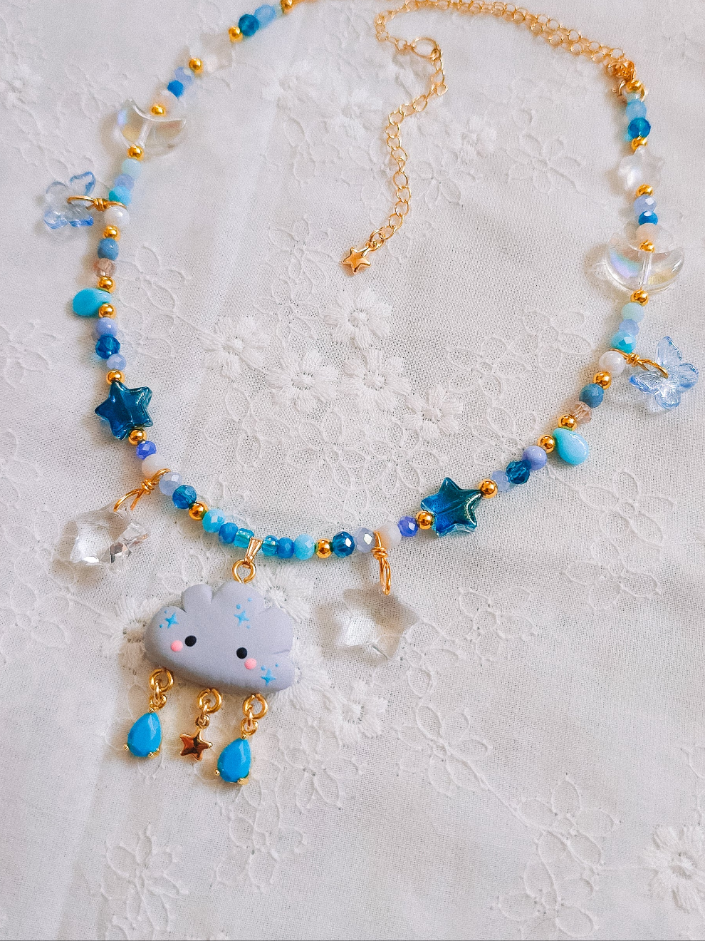 Rainy Cloud Glass Beaded Chain Necklace