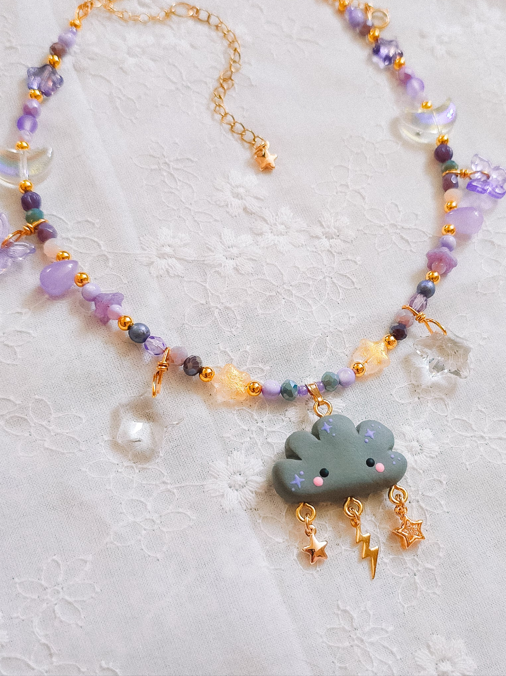 Stormy Cloud Glass Beaded Chain Necklace