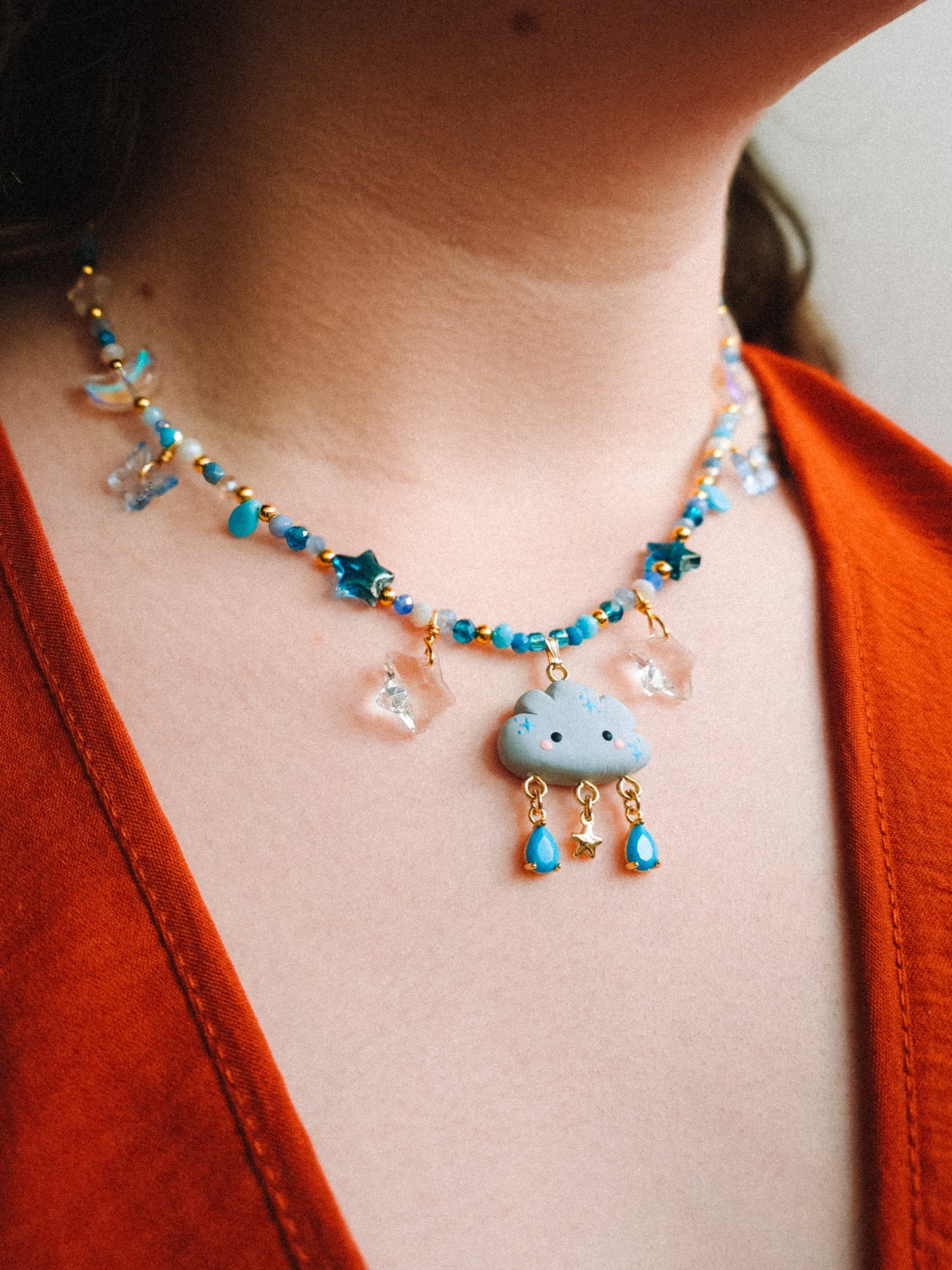 Rainy Cloud Glass Beaded Chain Necklace