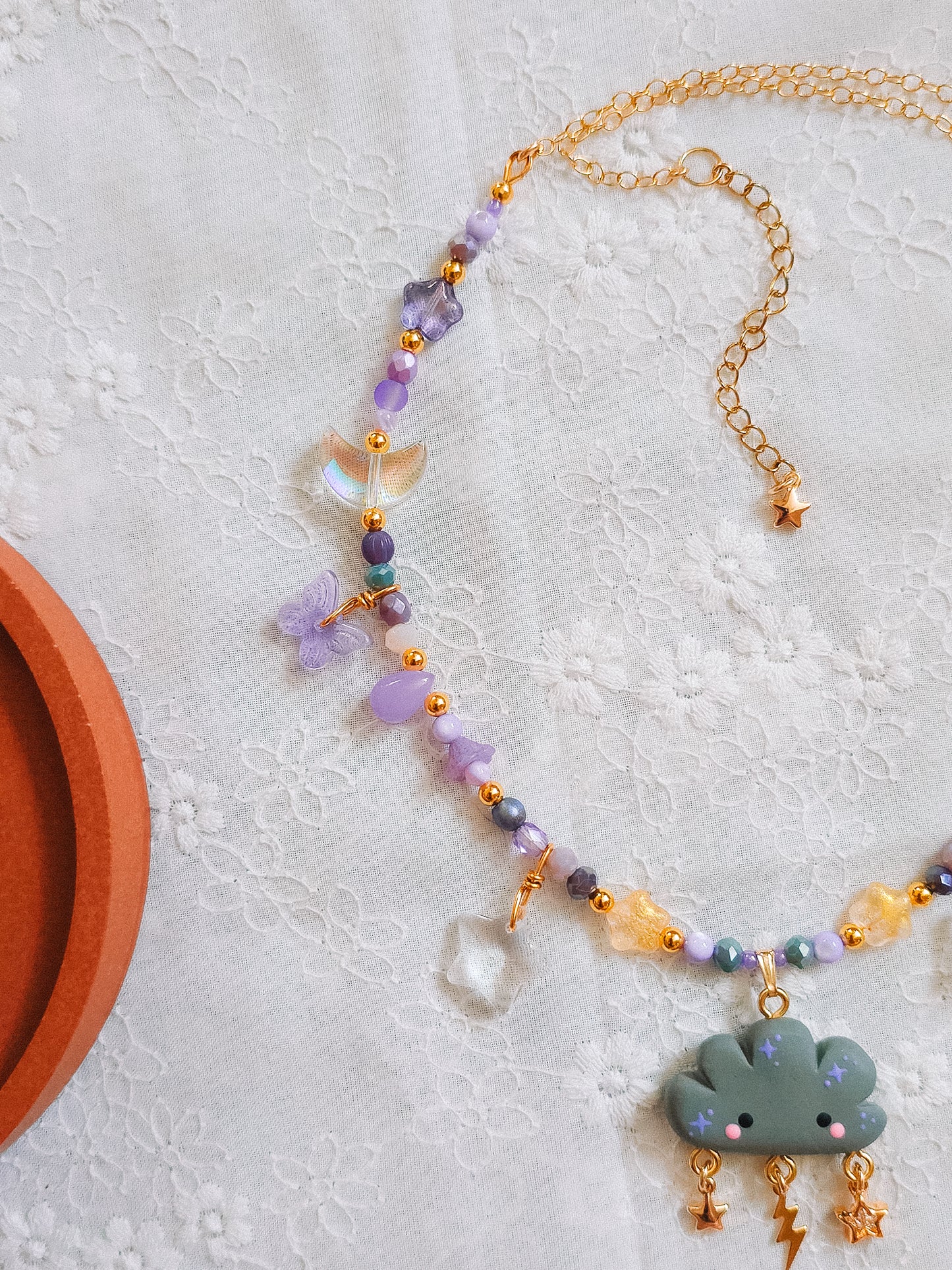 Stormy Cloud Glass Beaded Chain Necklace