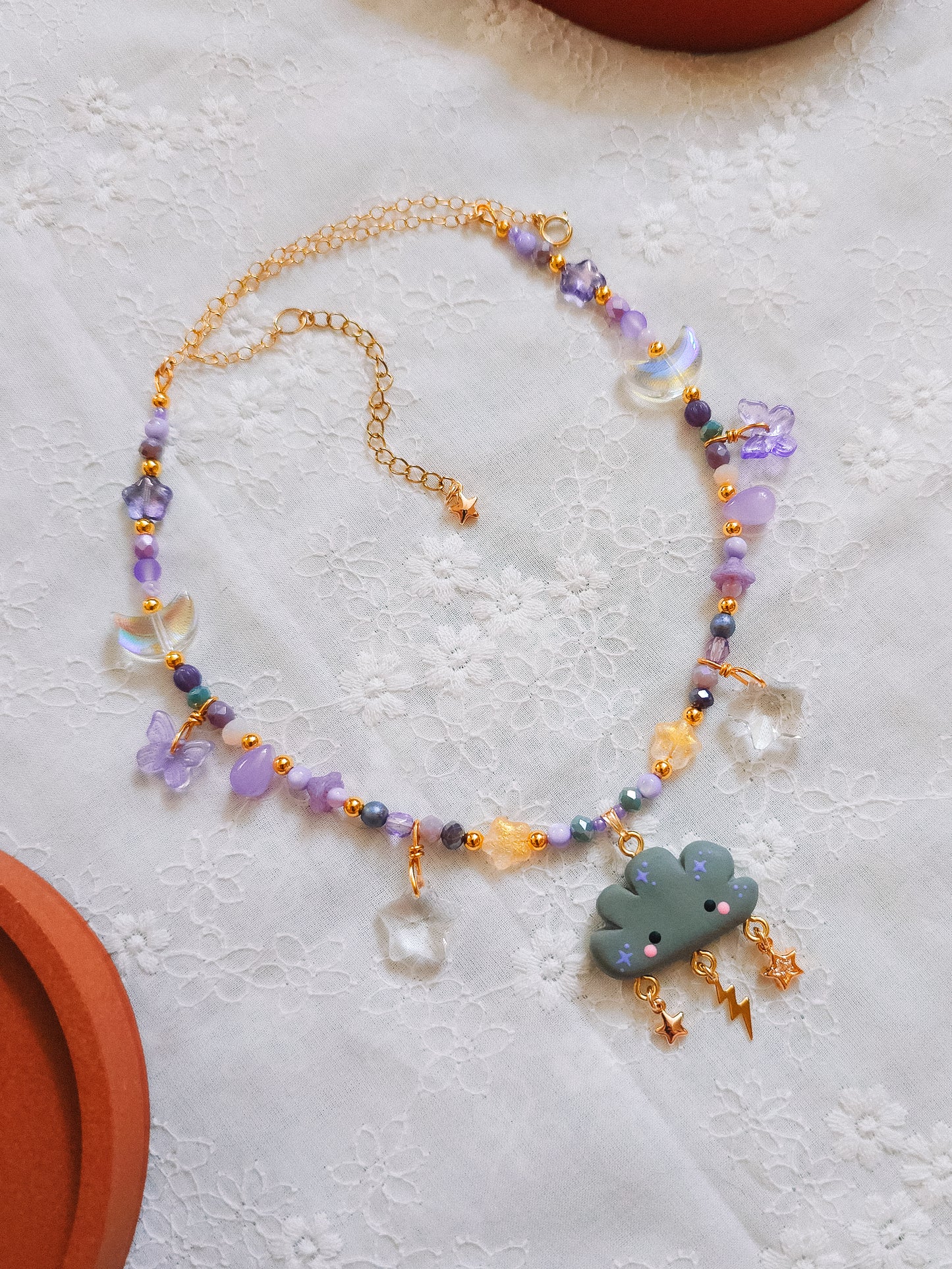 Stormy Cloud Glass Beaded Chain Necklace