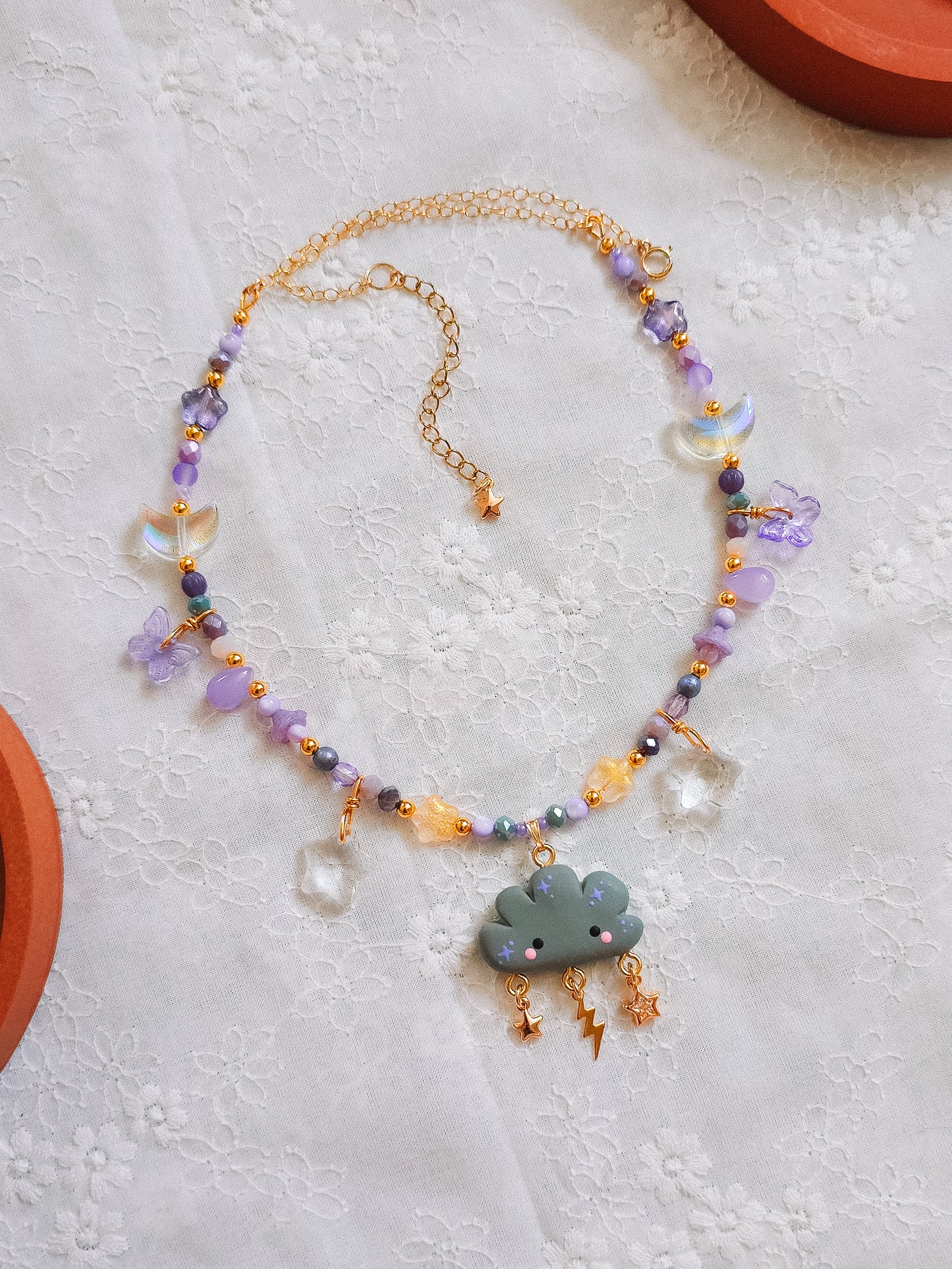 Stormy Cloud Glass Beaded Chain Necklace