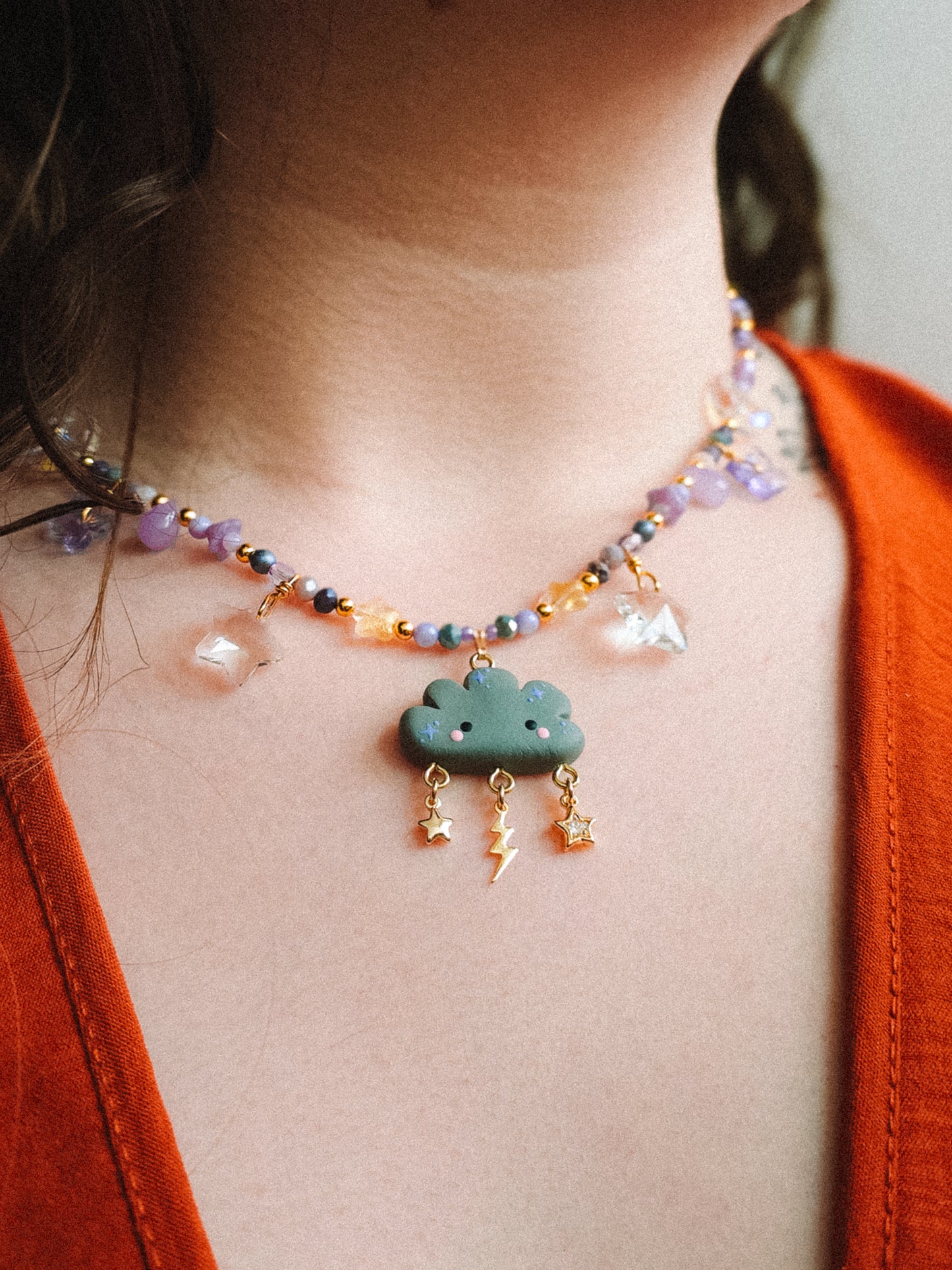 Stormy Cloud Glass Beaded Chain Necklace