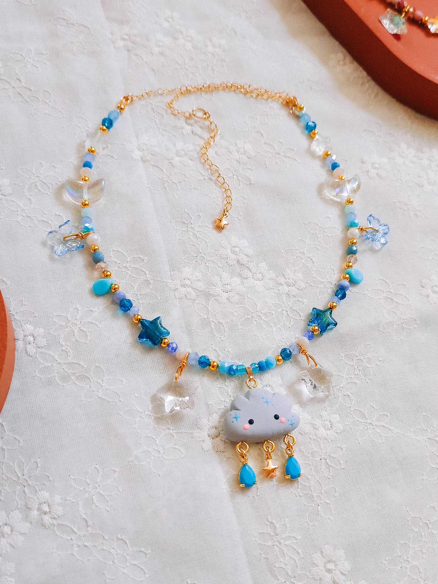 Rainy Cloud Glass Beaded Chain Necklace