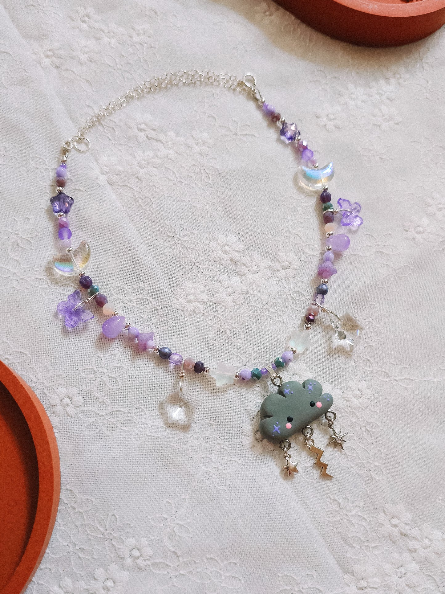Stormy Cloud Glass Beaded Chain Necklace
