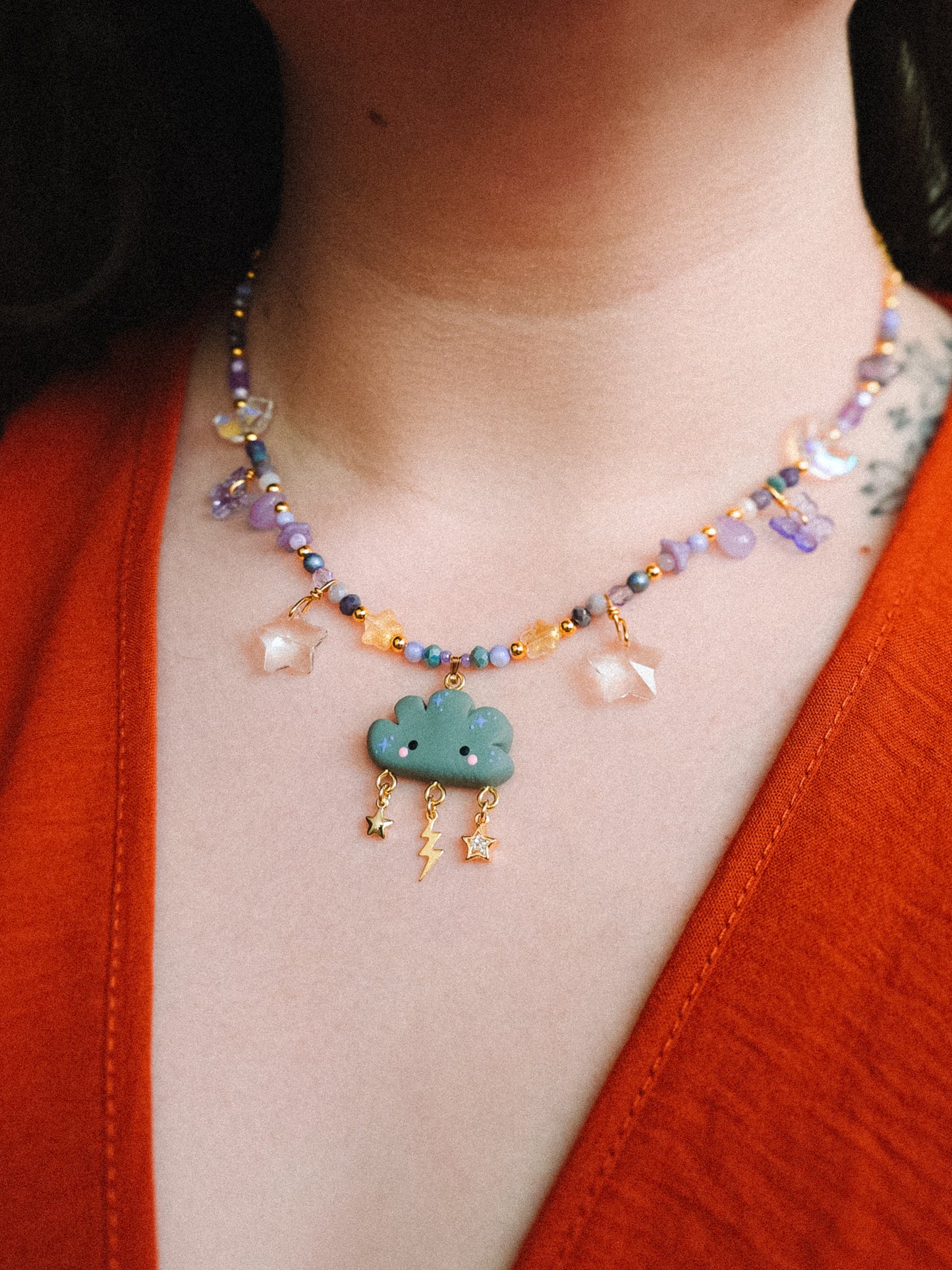 Stormy Cloud Glass Beaded Chain Necklace