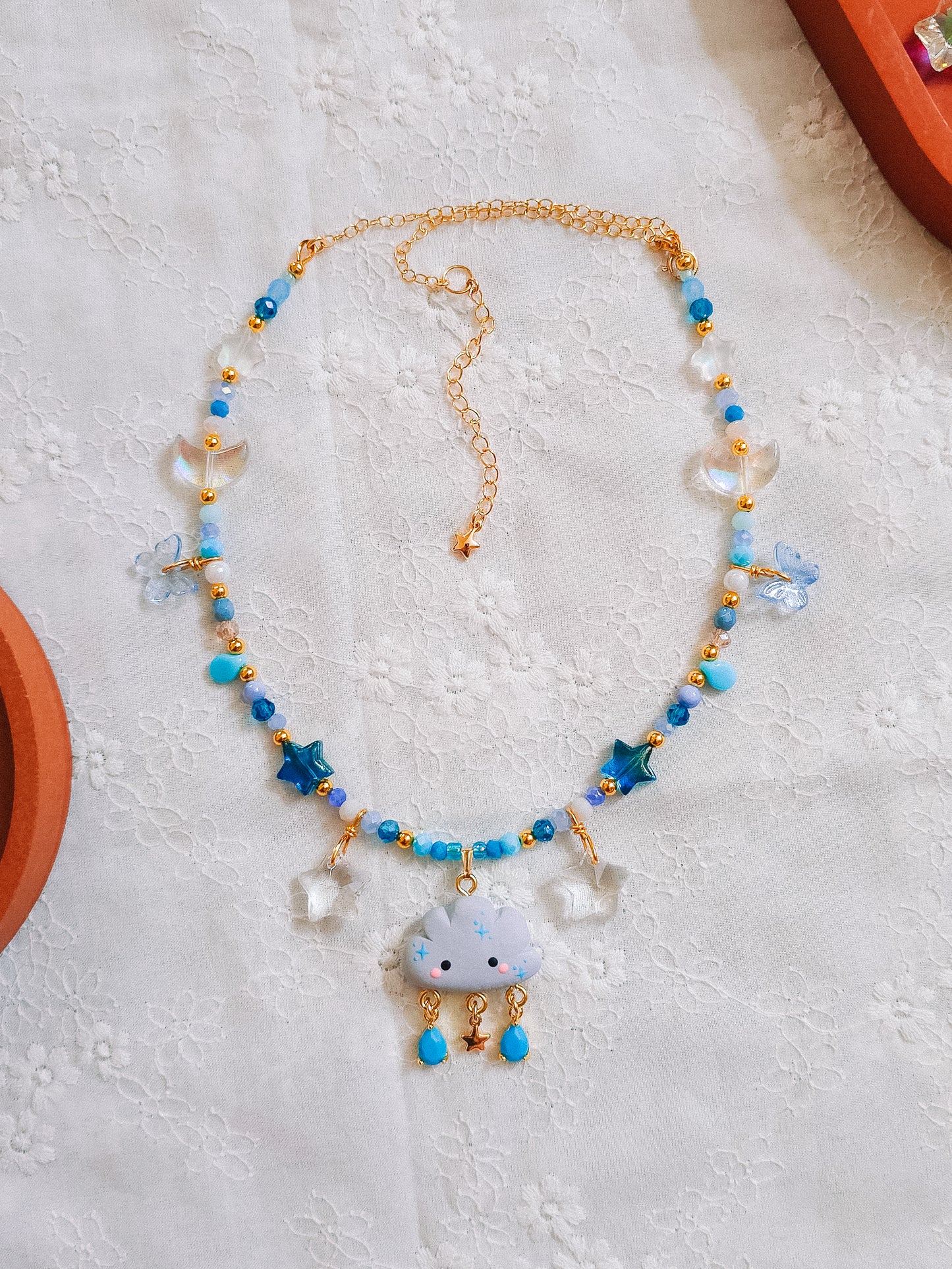 Rainy Cloud Glass Beaded Chain Necklace