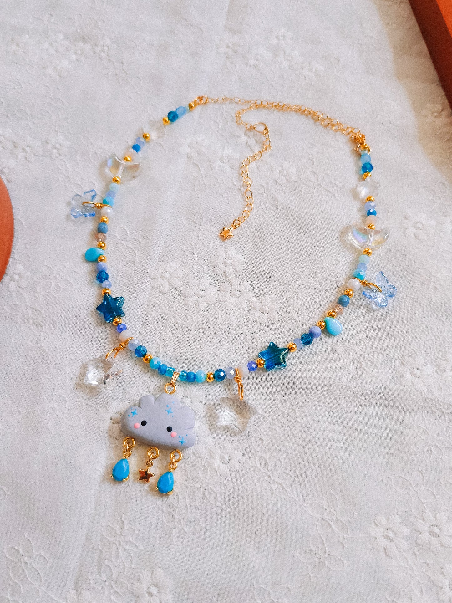 Rainy Cloud Glass Beaded Chain Necklace