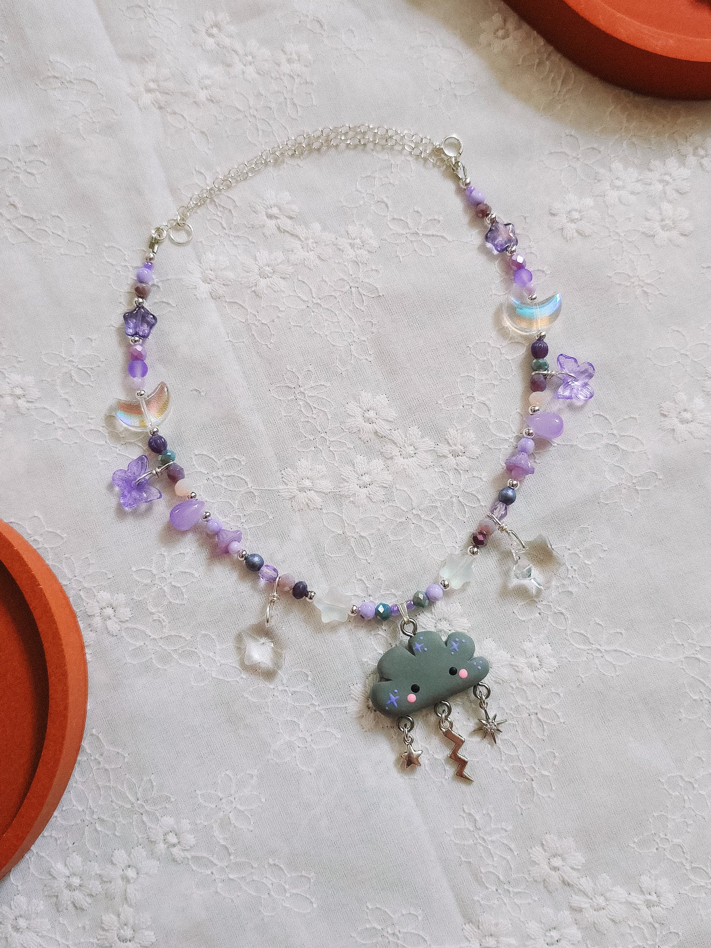 Stormy Cloud Glass Beaded Chain Necklace