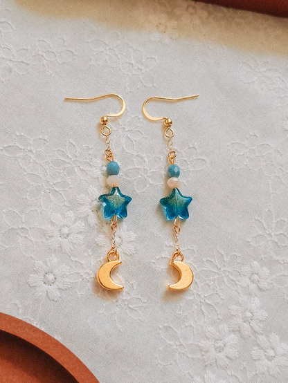 Sea Blue Star & Moon Dangle Earrings (for Whale Shark necklaces)