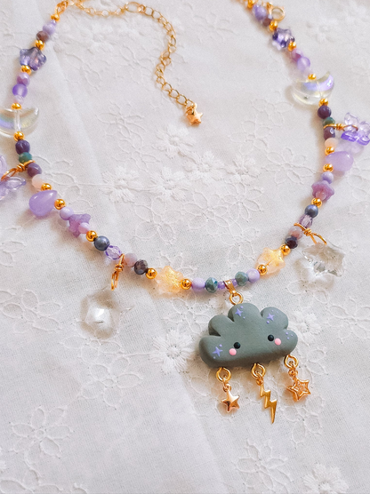 Stormy Cloud Glass Beaded Chain Necklace