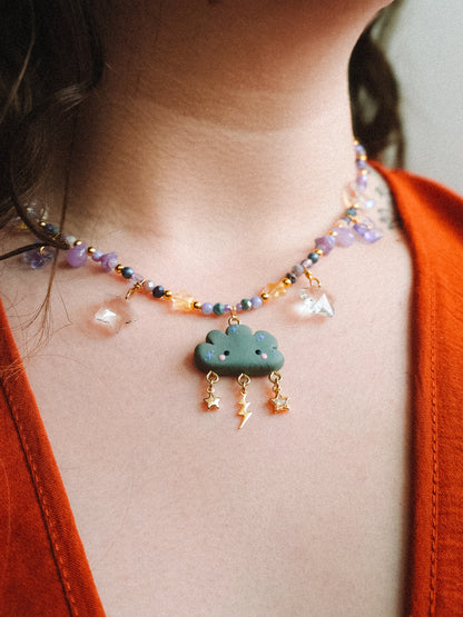 Stormy Cloud Glass Beaded Chain Necklace