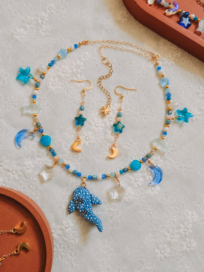 Sea Blue Star & Moon Dangle Earrings (for Whale Shark necklaces)