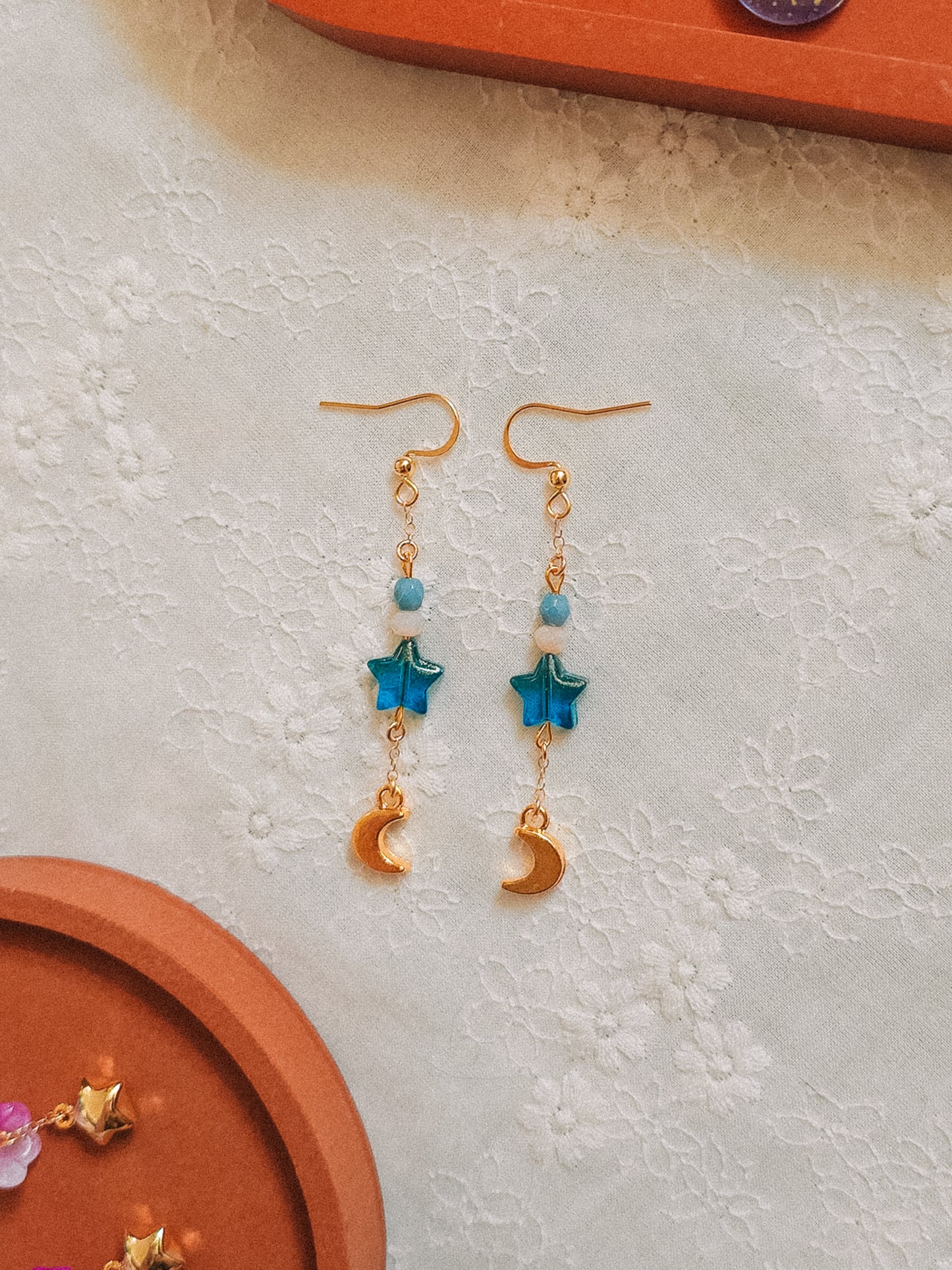 Sea Blue Star & Moon Dangle Earrings (for Whale Shark necklaces)