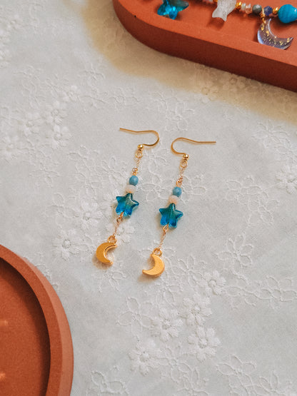 Sea Blue Star & Moon Dangle Earrings (for Whale Shark necklaces)